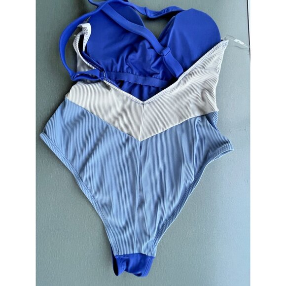 Puma One Piece Mixed Media Swimsuit Womens Blue Casual Athletic XL - Picture 3 of 10